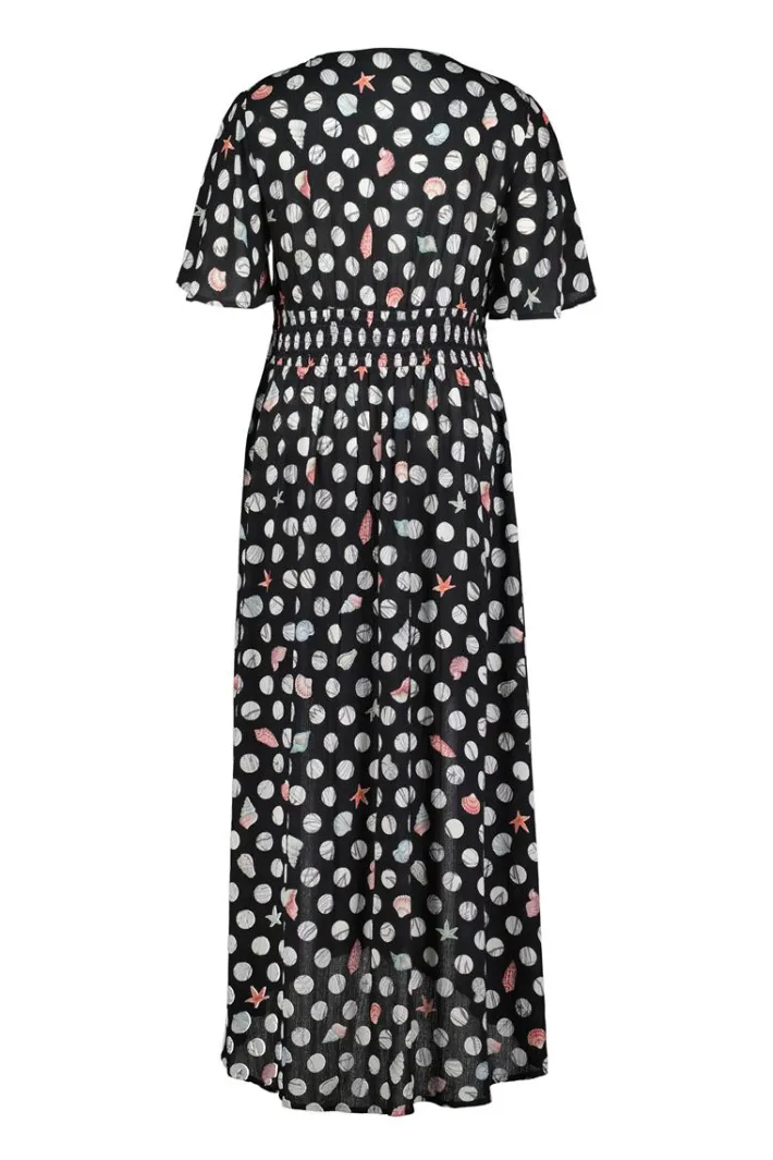 DiDi Maxi dress Jazzy in Black with Coral cove print- Jurken & Tunieken