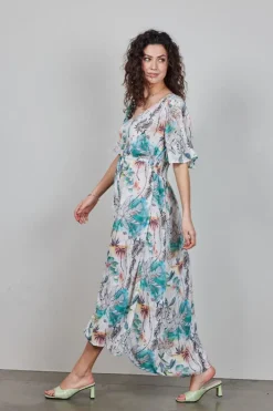 DiDi Maxi dress Jazzy in Offwhite with Palm festival print- Jurken & Tunieken