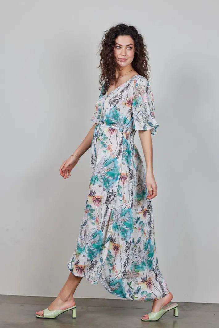 DiDi Maxi dress Jazzy in Offwhite with Palm festival print- Jurken & Tunieken