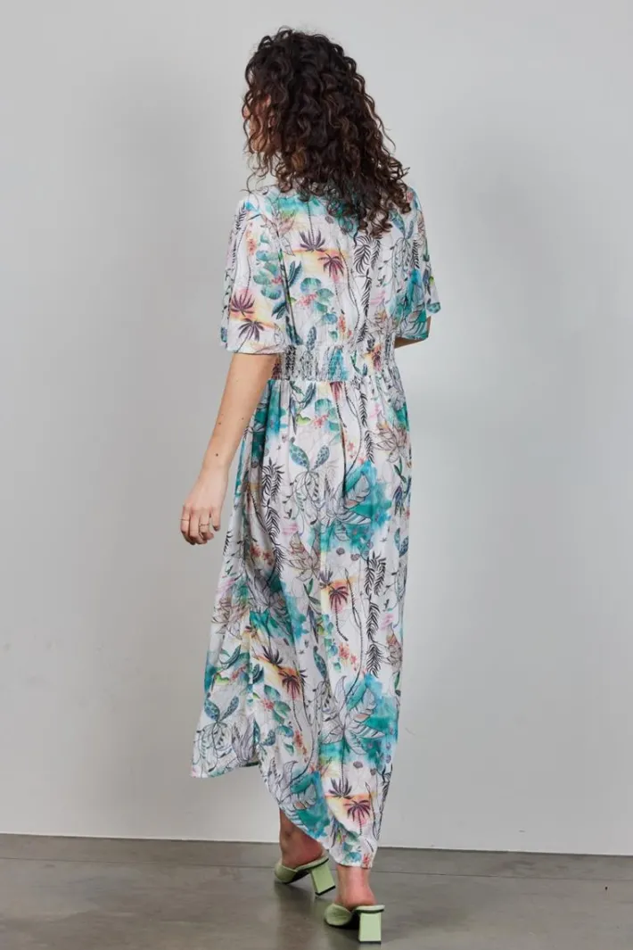 DiDi Maxi dress Jazzy in Offwhite with Palm festival print- Jurken & Tunieken