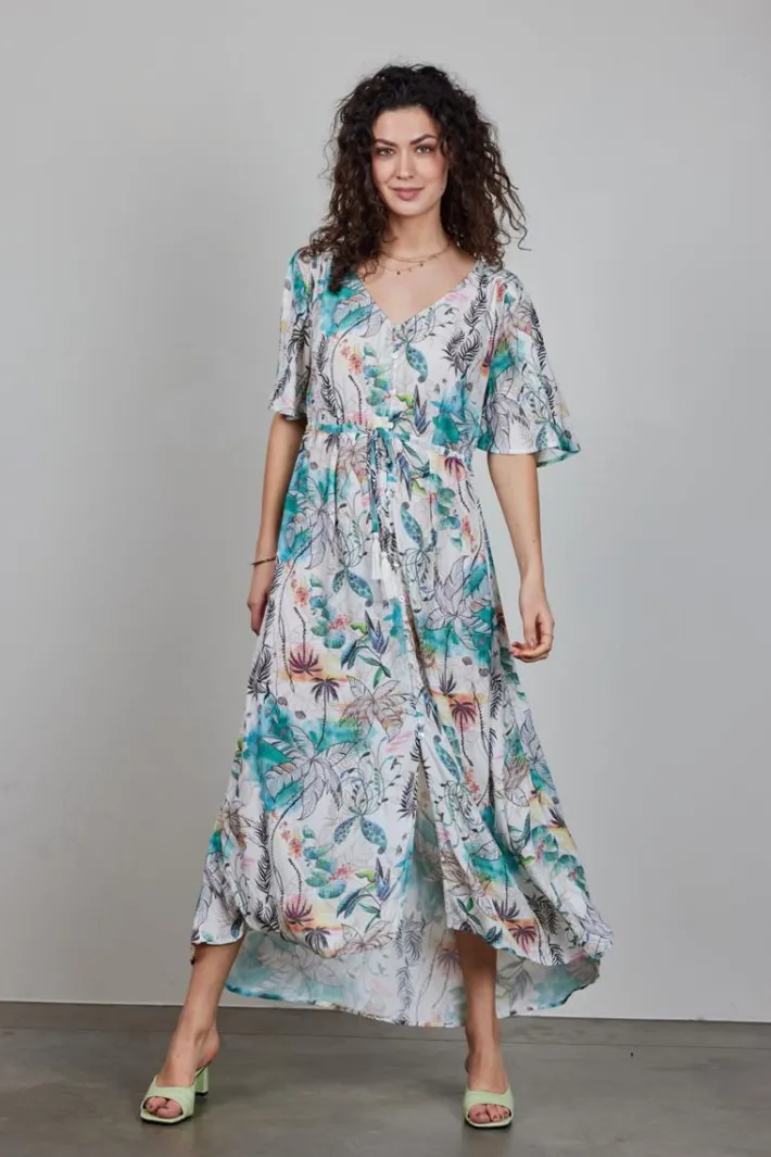 DiDi Maxi dress Jazzy in Offwhite with Palm festival print- Jurken & Tunieken