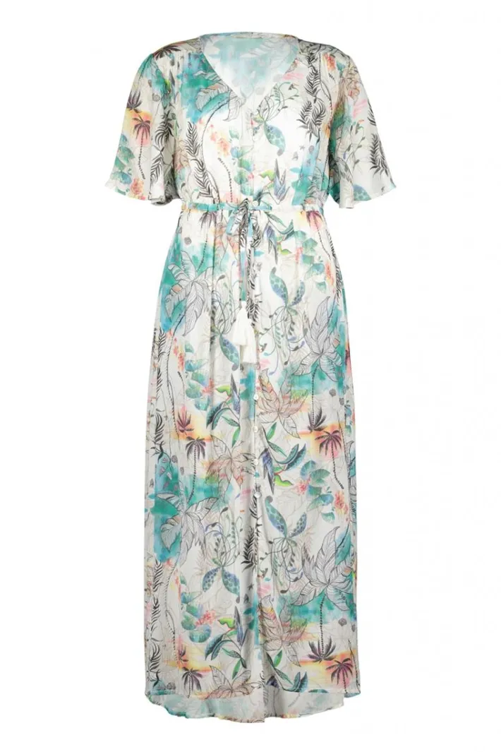 DiDi Maxi dress Jazzy in Offwhite with Palm festival print- Jurken & Tunieken