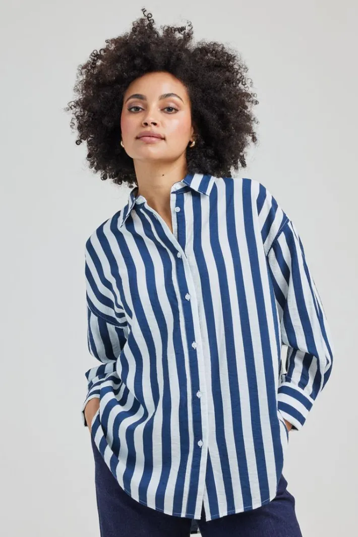 DiDi Oversized shirt Lisan Blue offwhite Stripe- Blouses