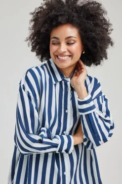 DiDi Oversized shirt Lisan Blue offwhite Stripe- Blouses