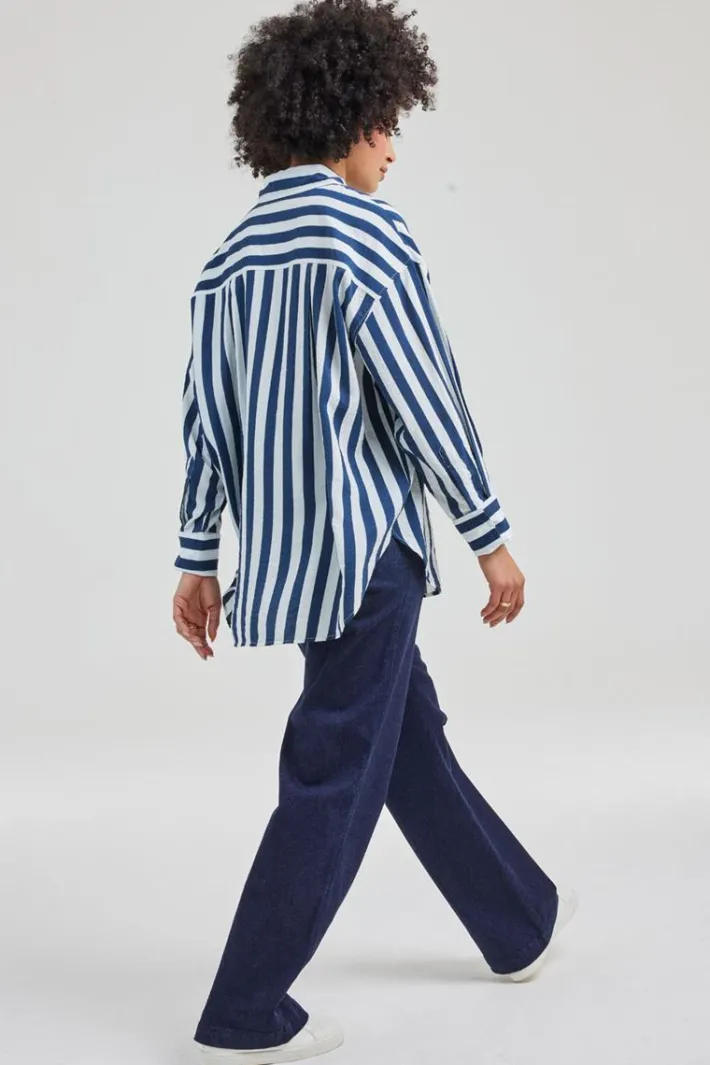 DiDi Oversized shirt Lisan Blue offwhite Stripe- Blouses