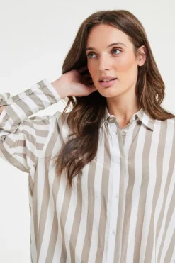 DiDi Oversized shirt Lisan Taupe offwhite Stripe- Blouses