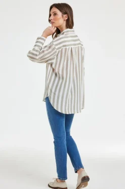 DiDi Oversized shirt Lisan Taupe offwhite Stripe- Blouses