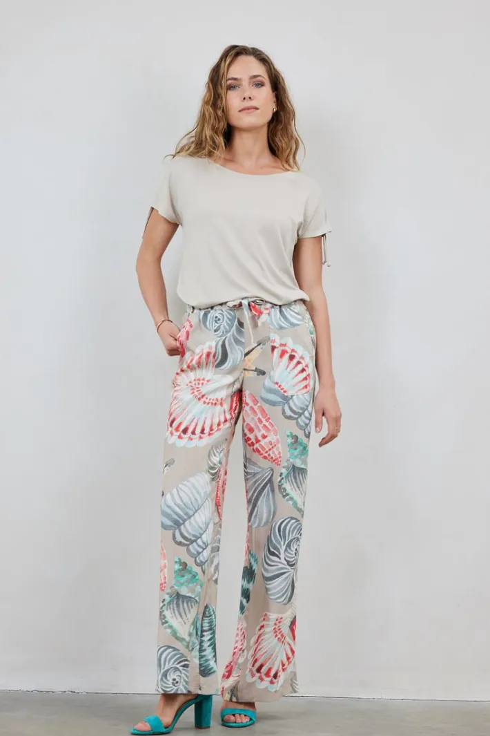 DiDi Pants Breezer in Feather grey with Ocean treasures XL print- Lange Broeken
