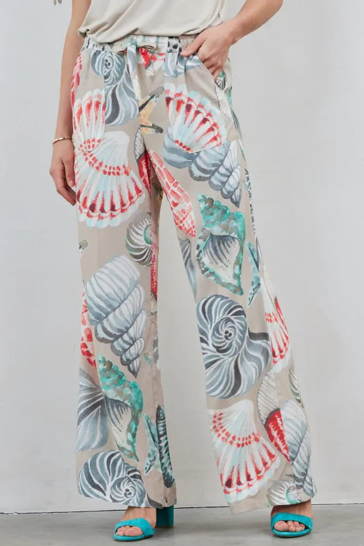 DiDi Pants Breezer in Feather grey with Ocean treasures XL print- Lange Broeken