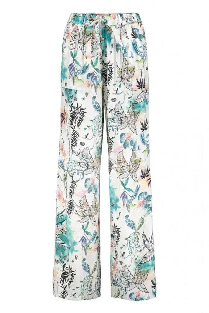 DiDi Pants Breezer print in Offwhite with Palm festival print- Lange Broeken