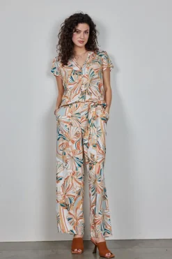 DiDi Pants Comfy in Offwhite with Maritimo print- Lange Broeken
