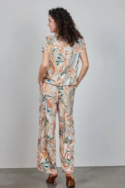 DiDi Pants Comfy in Offwhite with Maritimo print- Lange Broeken