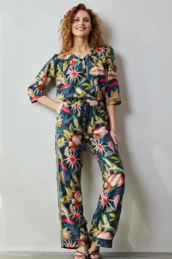 DiDi Pants Paloma in Dark blue with Mango tango print- Lange Broeken