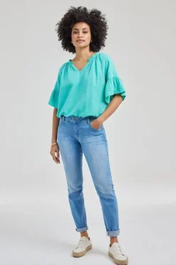 DiDi 5 pocket denim pants Mid blue- Denim | Lange Broeken
