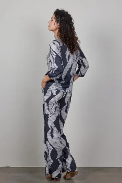 DiDi Printed pants Breezer in Darkblue met Dancing dots print- Lange Broeken