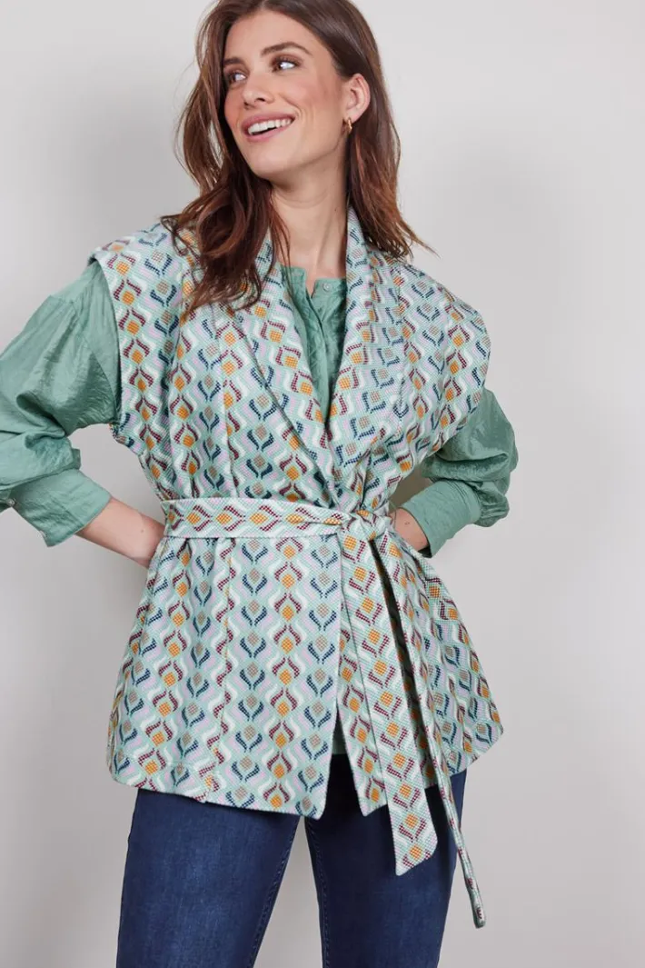 DiDi Sleeveless vest Diam in granite green with Troy print- Truien & Vesten