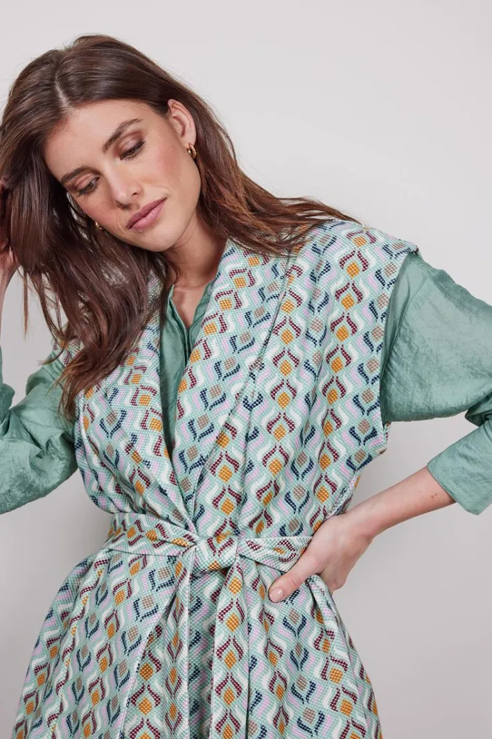 DiDi Sleeveless vest Diam in granite green with Troy print- Truien & Vesten