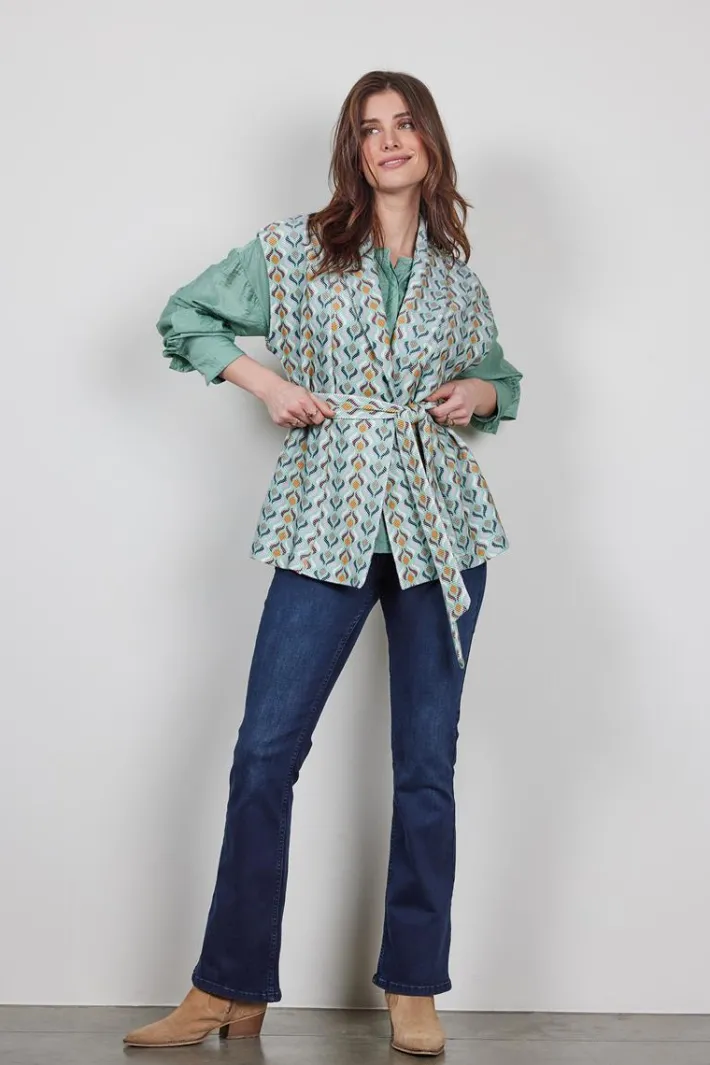 DiDi Sleeveless vest Diam in granite green with Troy print- Truien & Vesten