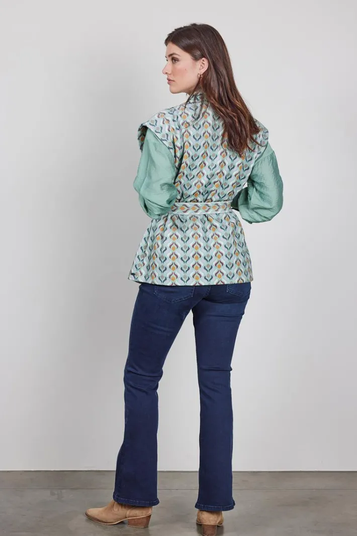 DiDi Sleeveless vest Diam in granite green with Troy print- Truien & Vesten