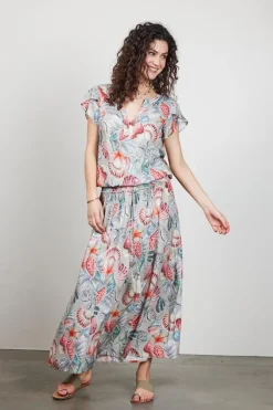 DiDi Smocked skirt Magic in Feather grey with Oceans treasures- Rokken