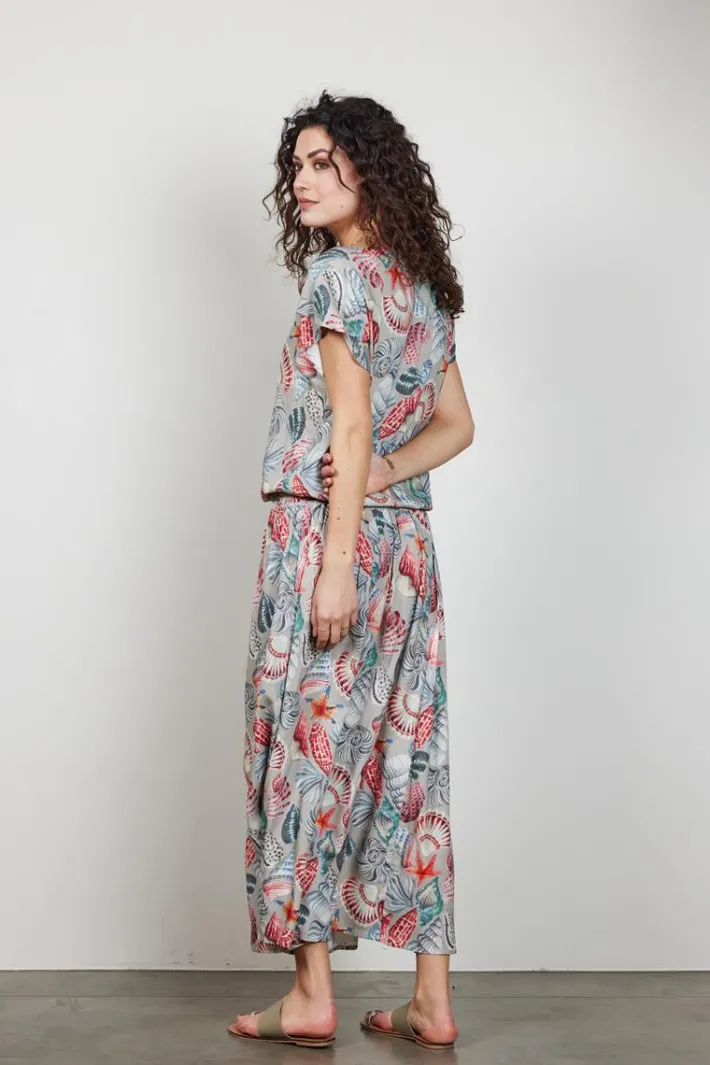 DiDi Smocked skirt Magic in Feather grey with Oceans treasures- Rokken