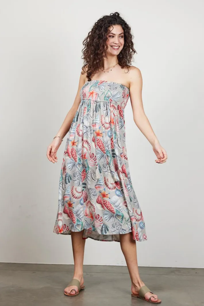DiDi Smocked skirt Magic in Feather grey with Oceans treasures- Rokken