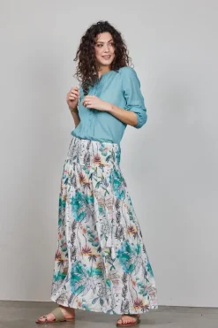 DiDi Smocked skirt Magic in Offwhite with Palm festival print- Rokken