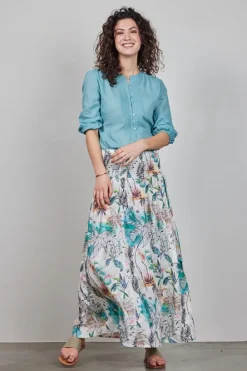 DiDi Smocked skirt Magic in Offwhite with Palm festival print- Rokken