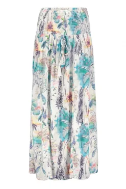DiDi Smocked skirt Magic in Offwhite with Palm festival print- Rokken