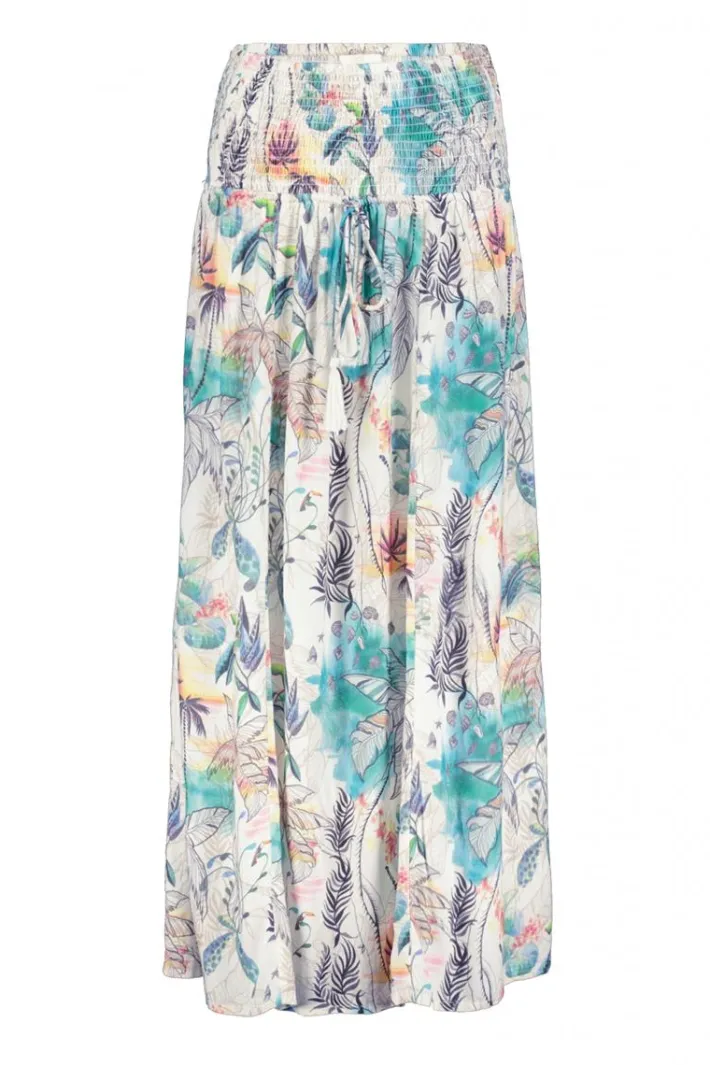 DiDi Smocked skirt Magic in Offwhite with Palm festival print- Rokken