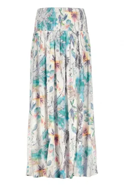 DiDi Smocked skirt Magic in Offwhite with Palm festival print- Rokken