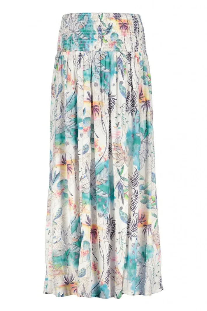 DiDi Smocked skirt Magic in Offwhite with Palm festival print- Rokken