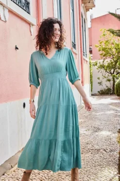 DiDi Solid dress Josie in granite green- Jurken & Tunieken