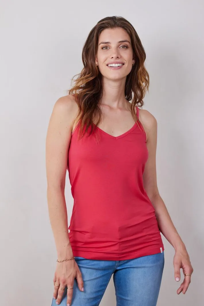 DiDi Spaghetti V singlet in magenta roze- Basics | T-shirts & Tops