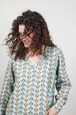 DiDi Sweat dress Chilly met groene Troy print- Truien & Vesten | Sweaters