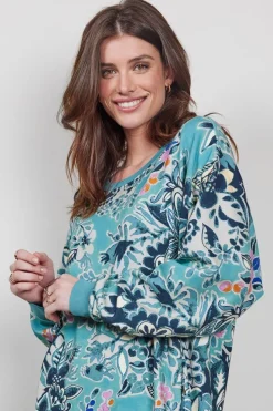 DiDi Sweat dress Lou in licht groen met Flora Fantasy print- Truien & Vesten | Sweaters