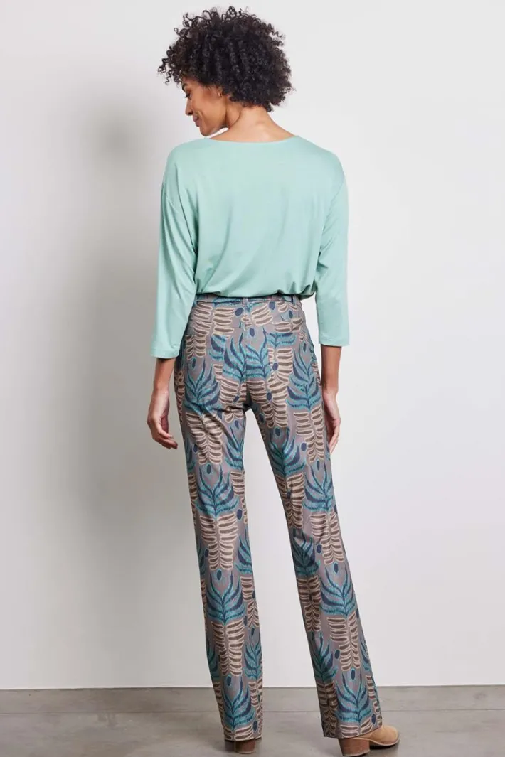 DiDi Travel pants Paseo in taupe with Odyssey print- Travel | Lange Broeken