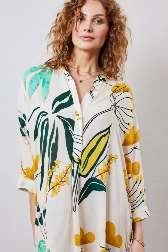 DiDi Tunic Diary in Offwhite with Sunshine print.- Jurken & Tunieken