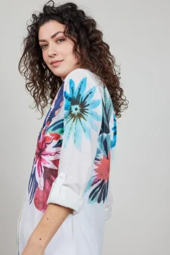 DiDi Tunic Floral in offwhite with floral Medley panel- Jurken & Tunieken