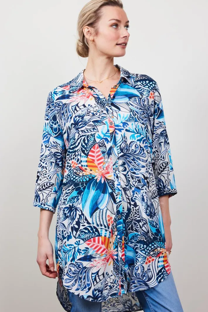 DiDi Tuniek Jolie in offwhite with Azur Fusion print- Jurken & Tunieken