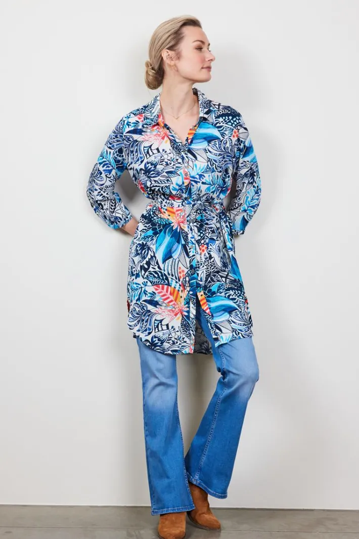 DiDi Tuniek Jolie in offwhite with Azur Fusion print- Jurken & Tunieken