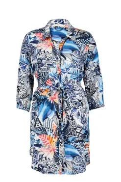 DiDi Tuniek Jolie in offwhite with Azur Fusion print- Jurken & Tunieken
